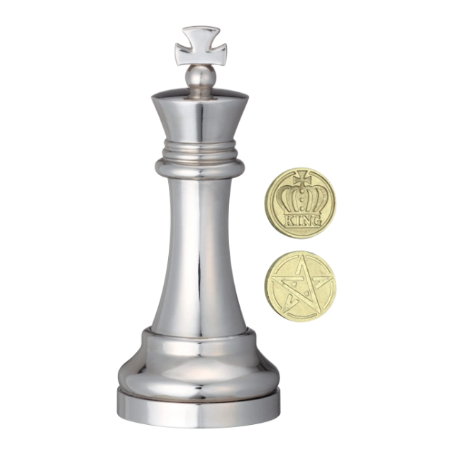 3D breinbreker puzzel Cast Chess Koning -zilverkleur- 3D-breinpuzzel van een schaakkoning (zilverkleurig) met verborgen munt.