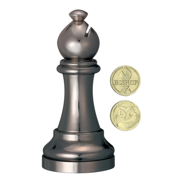 3D breinbreker puzzel Cast Chess Bishop -smoked black color- 3D breinbreker puzzel van een schaak loper (smoked black) met verborgen munt.