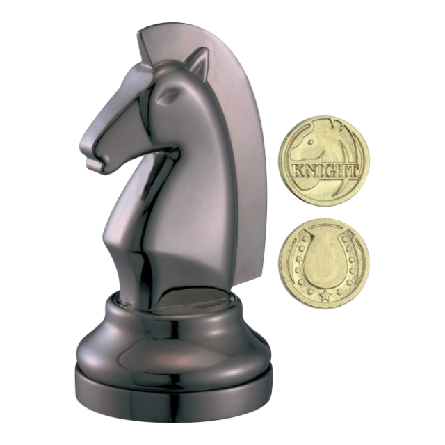 3D breinbreker puzzel Cast Chess Knight -smoked black color- 3D breinbreker puzzel van een schaakpaard (smoked black) met verborgen munt.