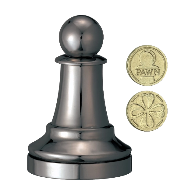 3D breinbreker puzzel Cast Chess Pawn -smoked black color- 3D breinbreker puzzel in de vorm van een schaakpion, 3D breinbreker puzzel van een schaaktoren (smoked black) met verborgen munt.uitgevoerd in gerookt zwart met een verborgen munt inwendig.