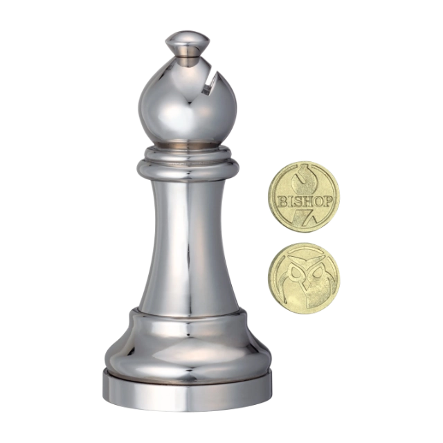 3D breinbreker puzzel Cast Chess loper -zilverkleurig 3D-breinpuzzel van een schaak loper (zilverkleurig) met verborgen munt.