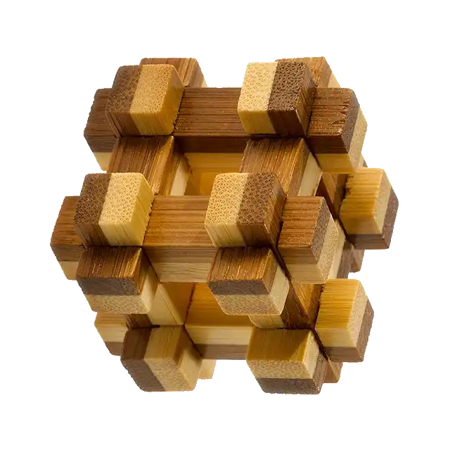 3D breinbreker puzzel Bamboo Prison House 3D breinbreker puzzel "Bamboo Prison House" met houten stukken die een gevangenisstructuur vormen, uitdagend en intrigerend in ontwerp.